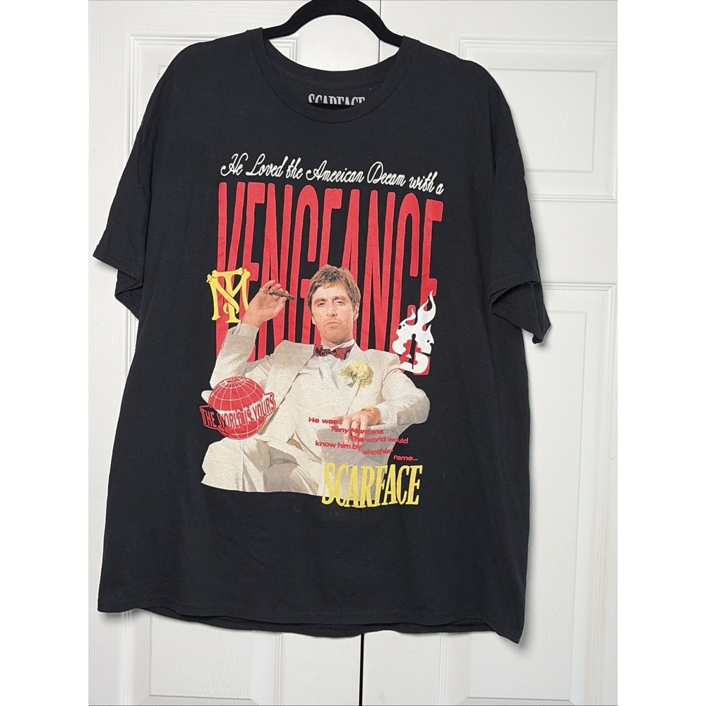 Scarface Tony Montana Graphic T Shirt Mens Size XL Black Movie Promo Cotton XL